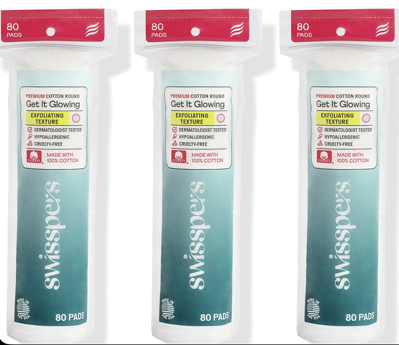 3 pk cotton rounds Swisspers Pure Cotton Rounds for thorough cleansing and exfoliating.